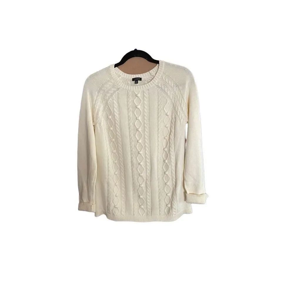 Talbots women’s ivory Crewneck cableknit sweater size medium
